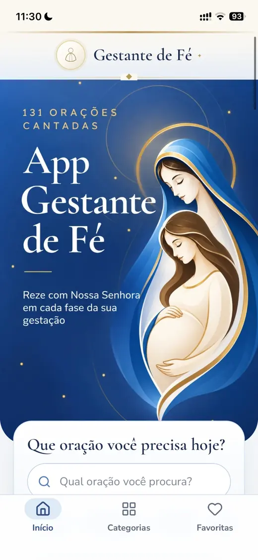 Tela 1 do aplicativo Gestante de Fé